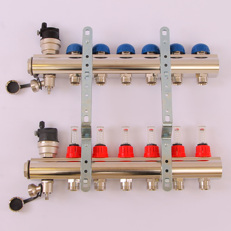 Коллекторная группа TOPWAY с термостатическими вентилями и расходомерами с метрической резьбой EMMETI 1"xM24x19 6 выходов 01298188 - Вид №3