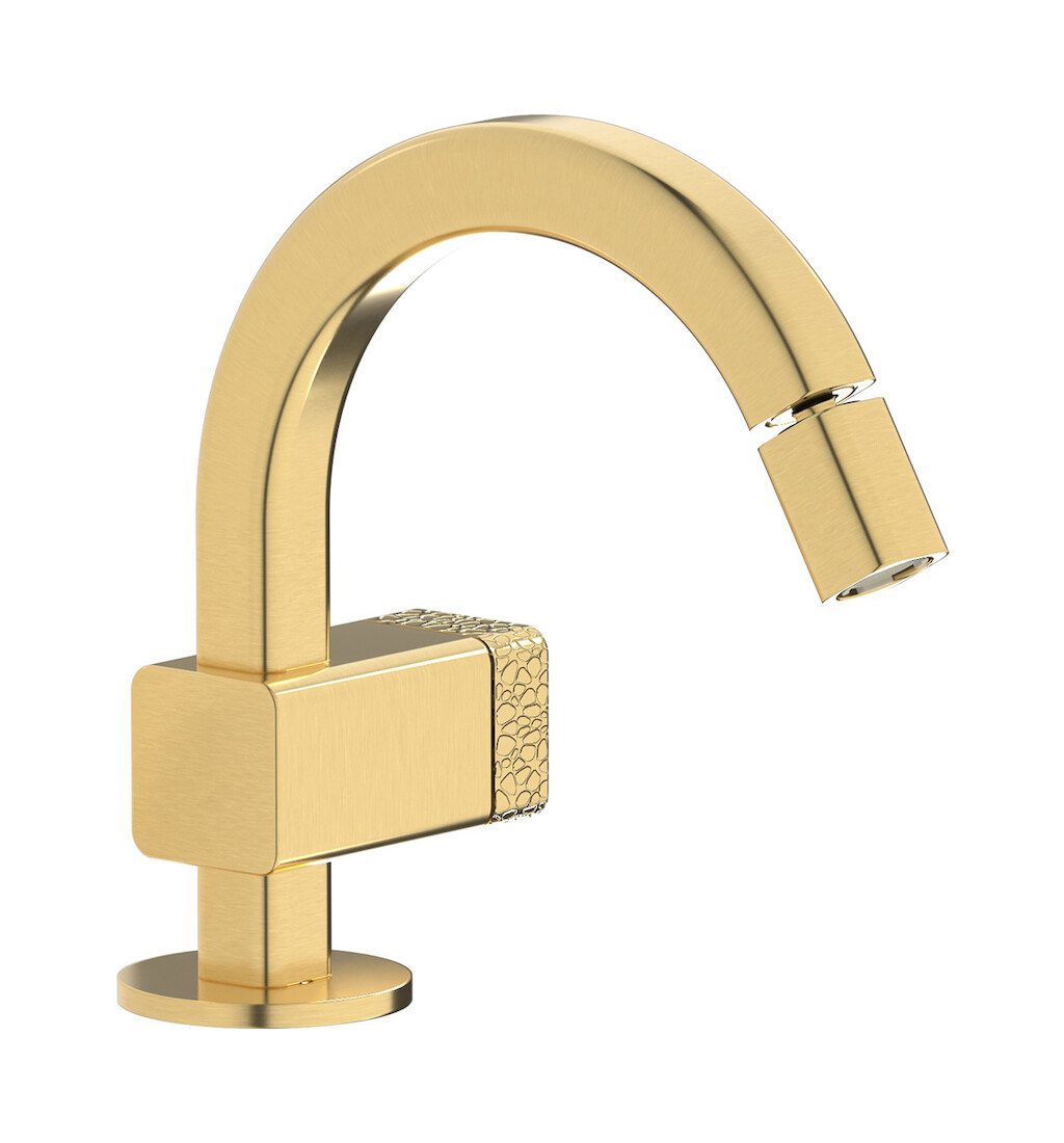 Прогрессивный смеситель для биде на 1 отверстие в комплекте с донным клапаном. WE ARE IB eo220os_2 Brushed Gold Elio