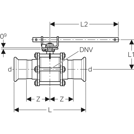 92102 Шаровой кран Geberit Mapress из нержавеющей стали с рукояткой, с двумя пресс-соединениями Geberit  - Вид №7