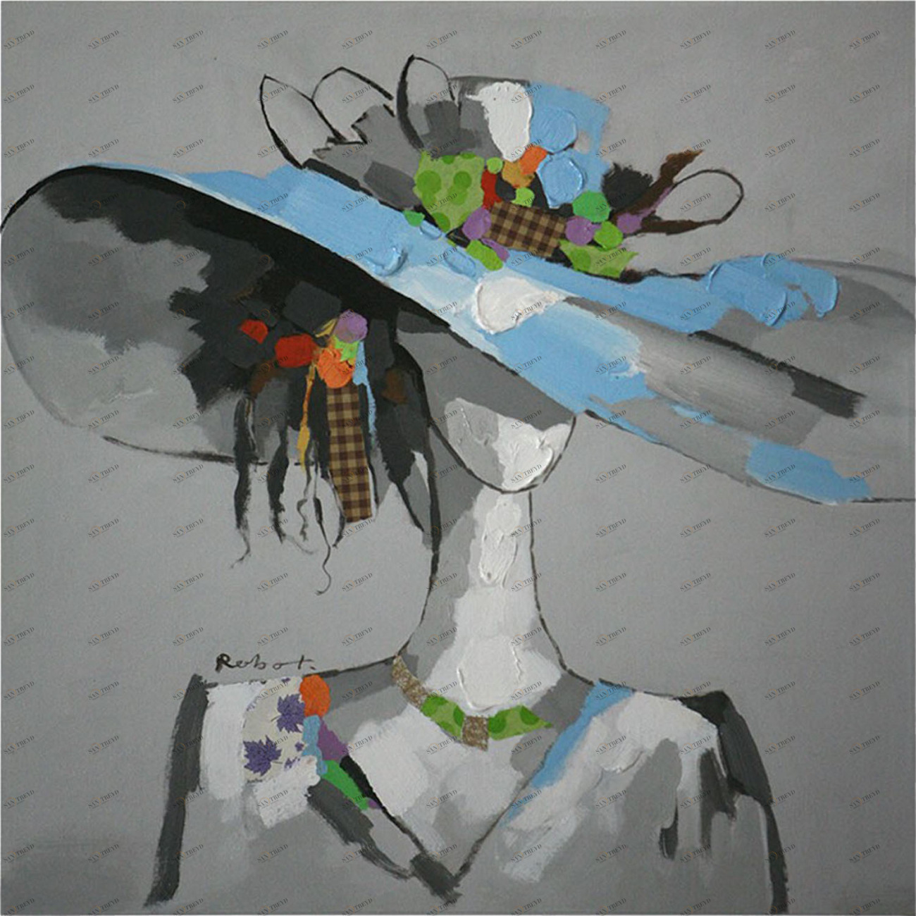 Картина на холсте 100х100 см "Мадемуазель" EVENHOME КАРТИНЫ МАСЛОМ 129838 Бежевый;серый;синий;черный;разноцветный 