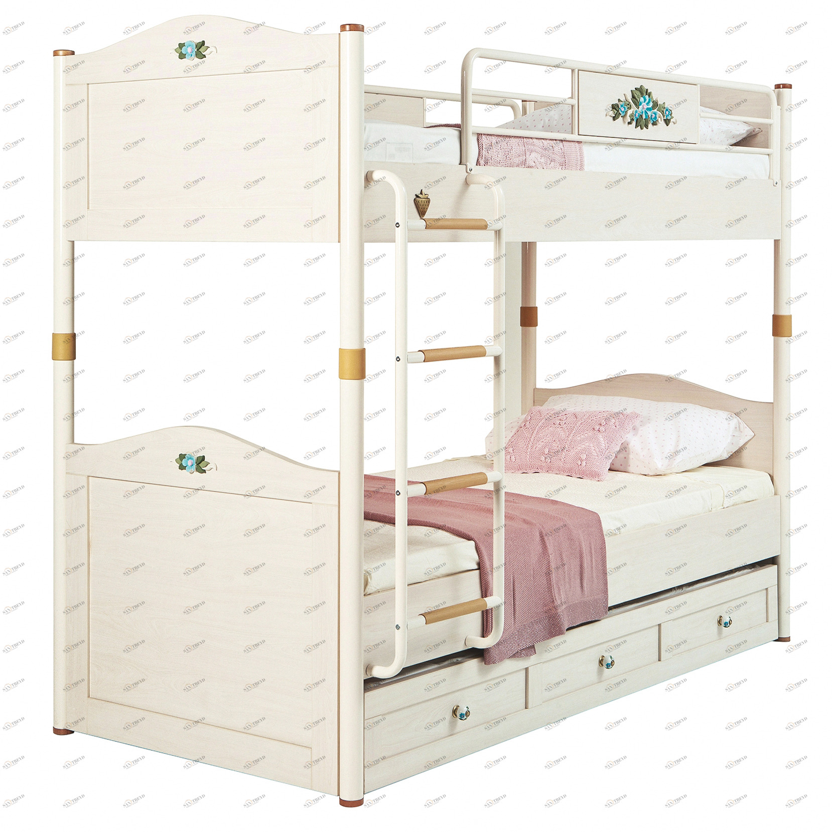 Детская двухъярусная кровать 90х200 см беленый дуб Flora CILEK FLORA 00-3832154 Бежевый Santreyd