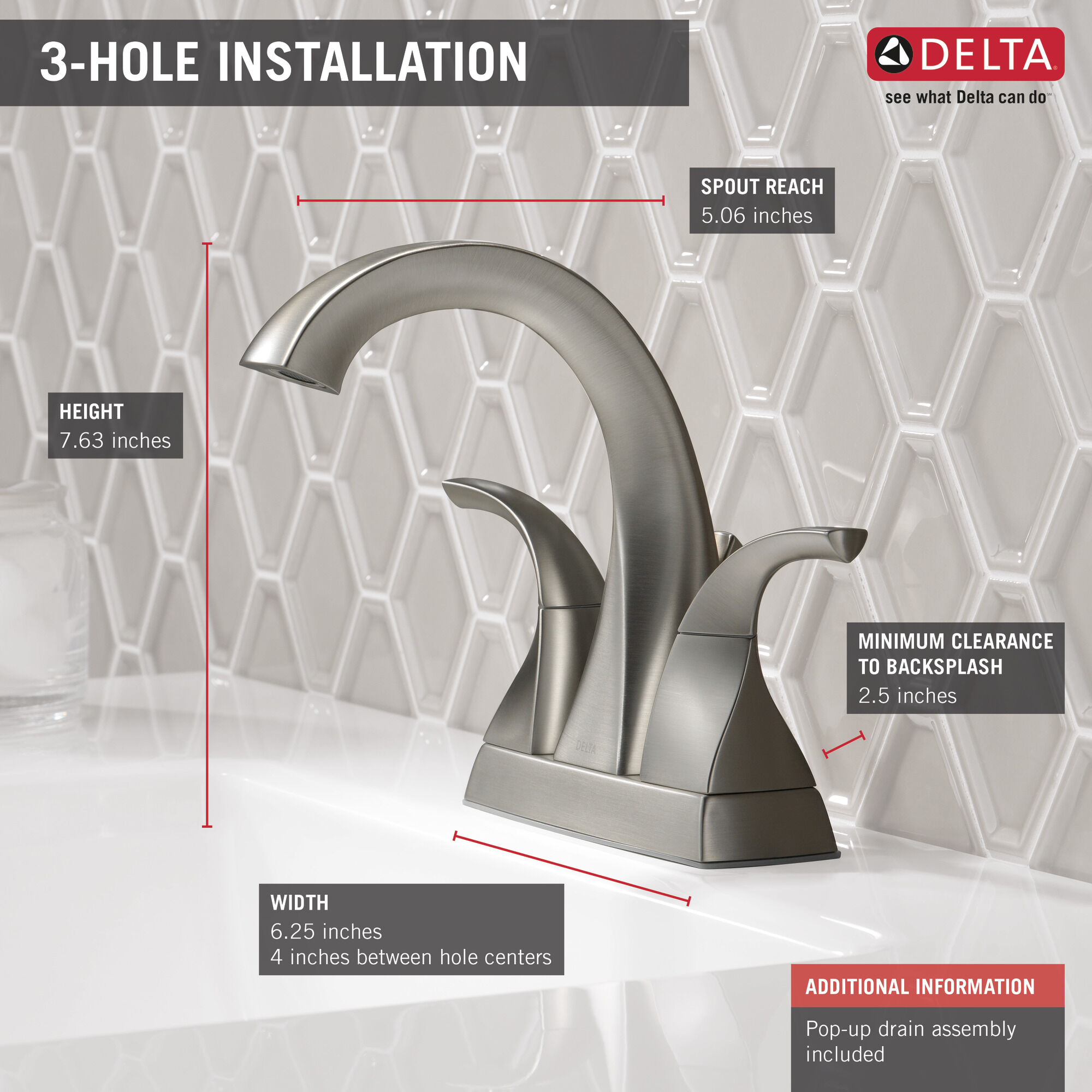 25779LF-SP Смеситель для ванной комнаты с двумя ручками Delta Faucet DELTA Матовый никель Spotshield - Вид №1