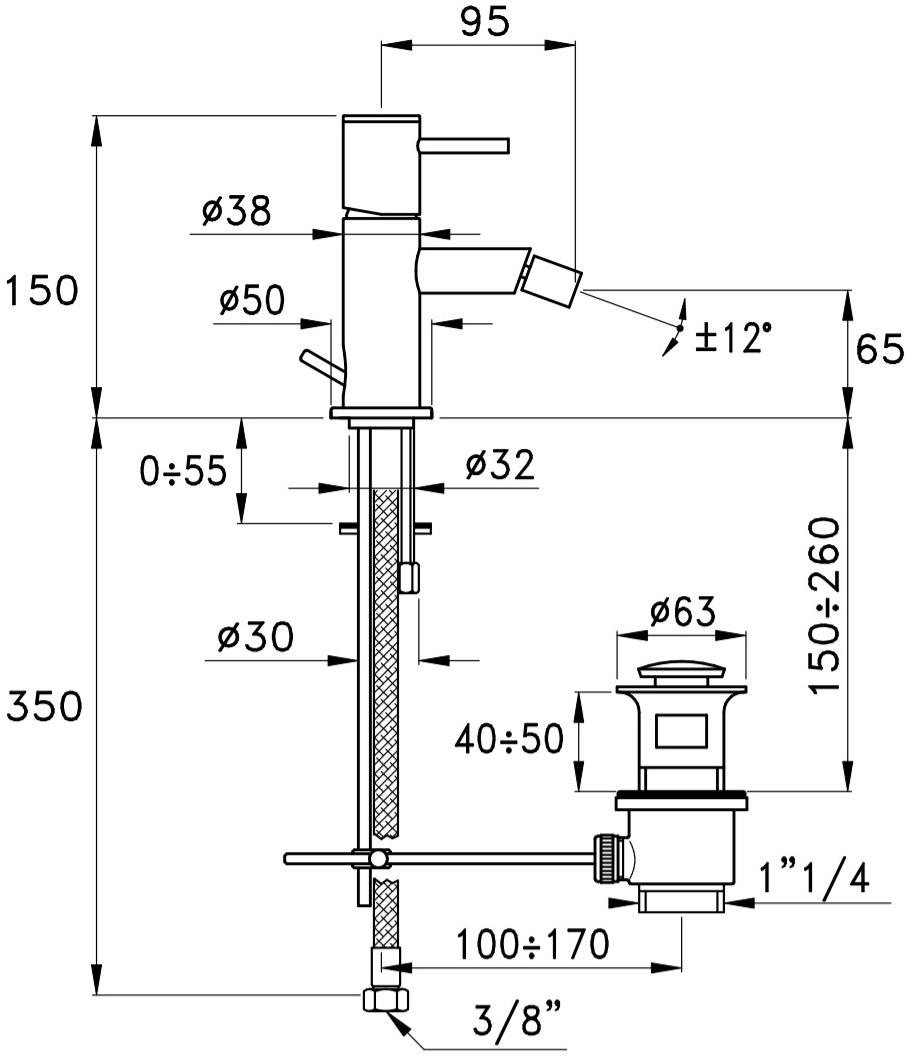 RUBINETTERIE STELLA Смеситель для биде, однорычажный Lucilla Ll00301cr00 - Вид №3