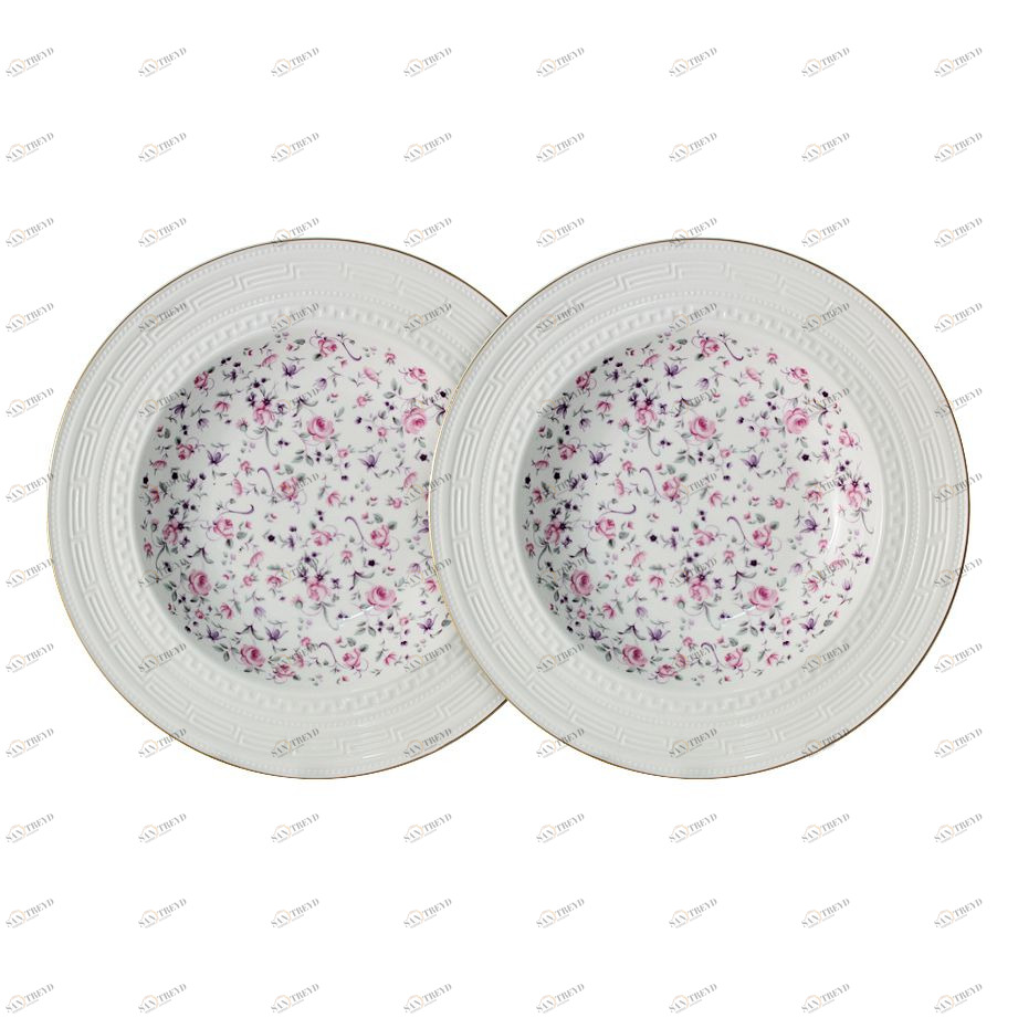 Тарелки фарфоровые суповые 2 шт бело-розовые "Стиль" COLOMBO СТИЛЬ 00-3946486 Белый;розовый