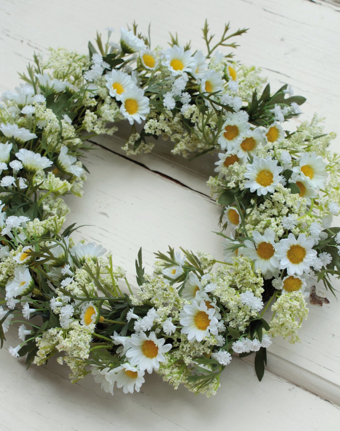 3168 778 a3 Искусственный венок 'ромашка / гипсофила' на ротанге, Ø 32 см, бежево-белый H-andreas  - Вид №6