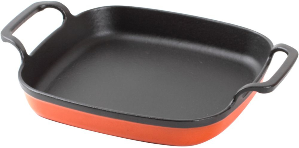 K 1122 Набор посуды / чугунная сковорода с двумя ручками: 100% чугун, высокопрочная внутренняее покрытие, предотвращающее пригорание, быстрый и равномерный нагрев дна, подходит для всех типов нагрева, включая индукционный, наружняя эмаль оранжевого цвета Santreyd  - Вид №1