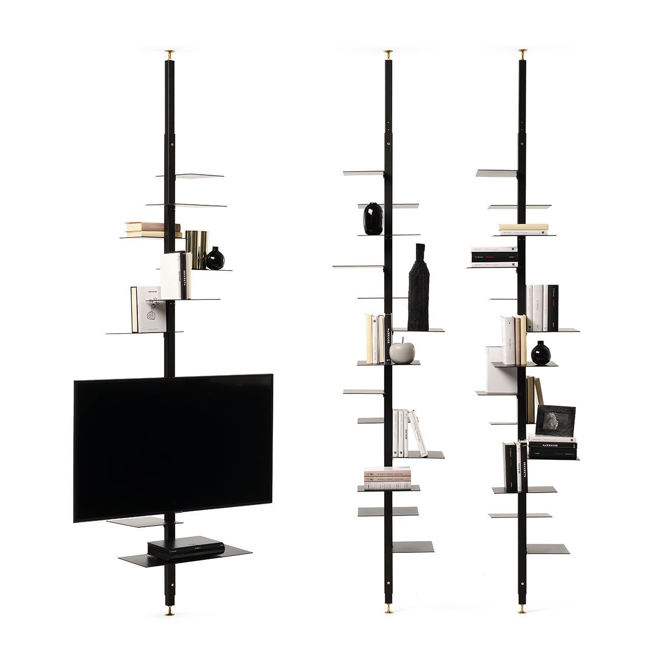 Железный книжный шкаф с креплением пол-потолок с подставкой для телевизора Mogg Аделаида ARCH-00094196 - Вид №1