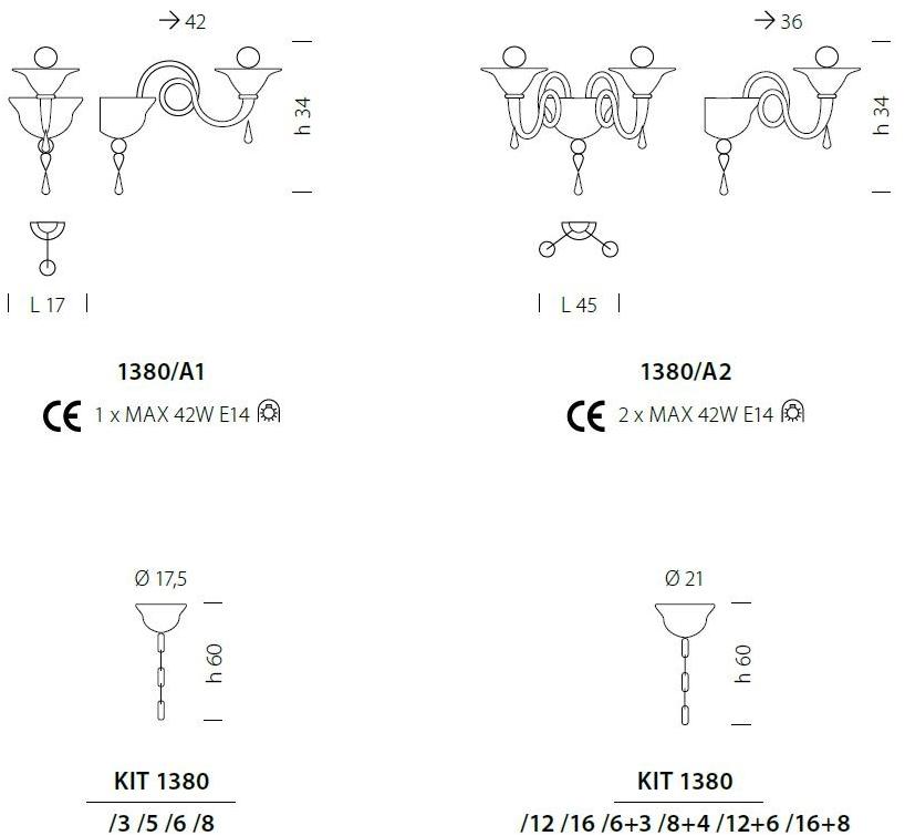 Sylcom Настенный светильник из дутого стекла с кристаллами Dolfin 1380/1382 - Вид №2