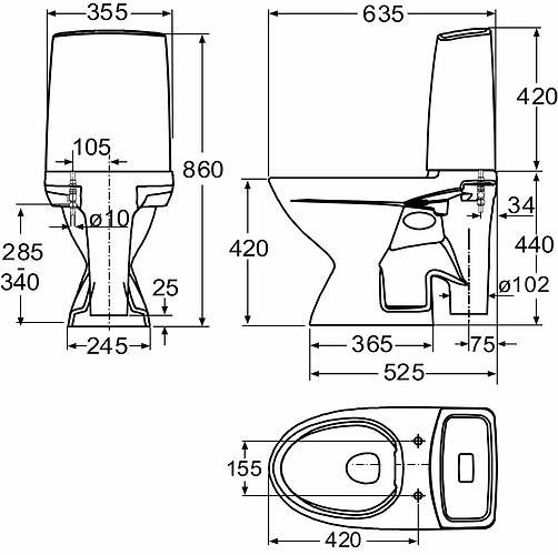 3736301201 Компакт унитаз с бачком Белый IDO Glow Швеция - Вид №1