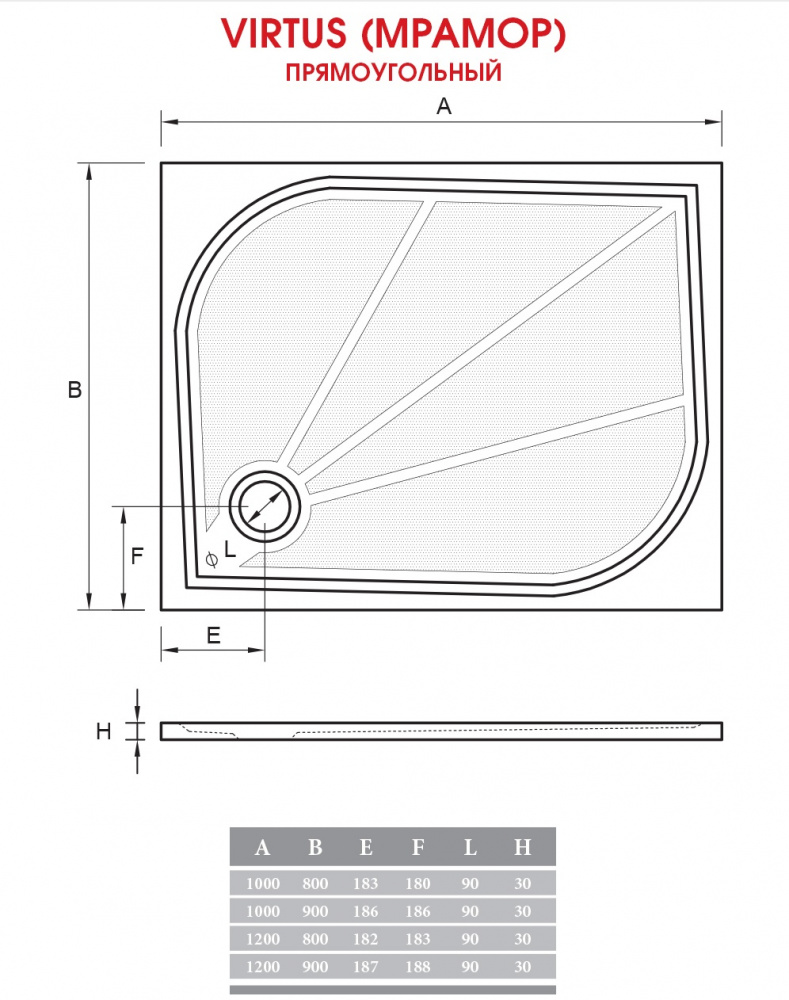 Поддон для душа ALPEN Virtus 100x90 APS0068 - Вид №3