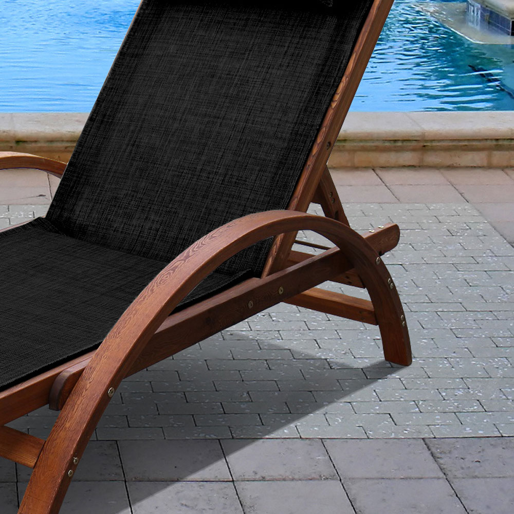 Шезлонг деревянный коричневый с подголовником "Мальта" AFINA  298172 Коричневый;черный  - Вид №3