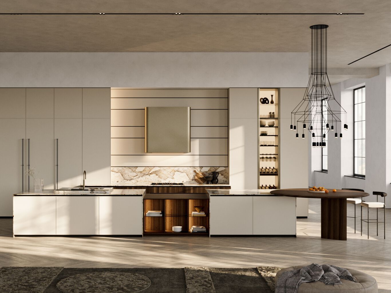 Лакированная кухня с островом и каменной столешницей Патагонии Floritelli Cucine FRAME ARCH-00034636