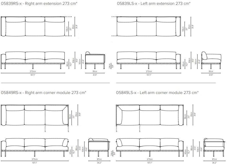 TRIBÙ Угловой диван из ткани с шезлонгом Natal alu sofa sun-id-1400871 - Вид №14