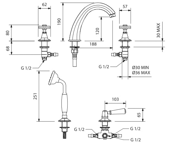 Набор ванн с 5 отверстиями с отдельными розетками Park Avenue Crowe ARCH-00088596 - Вид №1