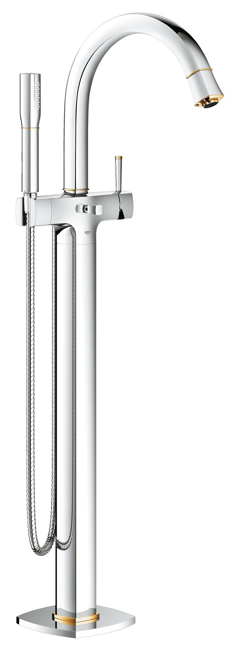 Смеситель для ванны GROHE Grandera с душевым гарнитуром, верхняя монтажная часть, напольный монтаж, хром/золото (23318IG0) - Вид №2