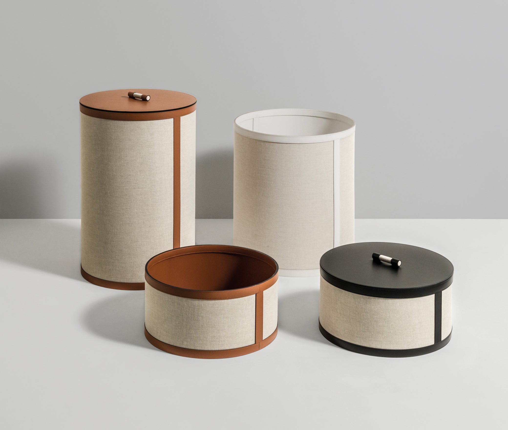 Короткая круглая корзина Penelope - Ø 45XH50 см / регенерированная кожа_крем Pinetti 00.5194.082.027 - Вид №1