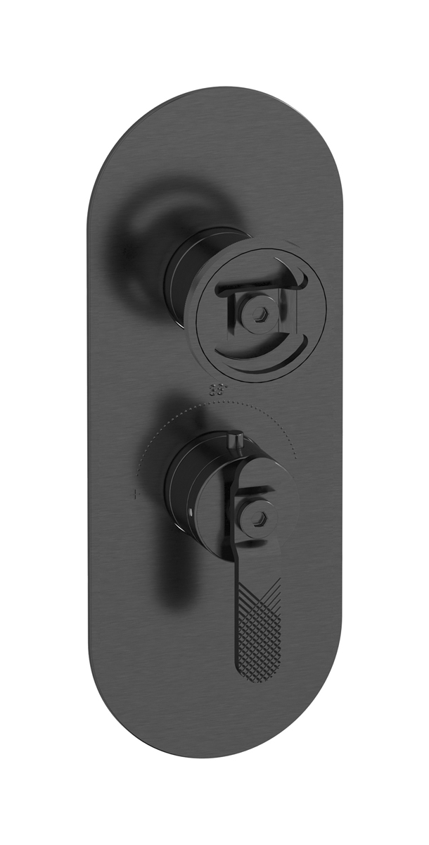 Комплект наружных частей термостата на 1 потребителей - вертикальная овальная панель с ручками Bold WE ARE IB eua112csnb1 Brushed Black Chrome Aqua