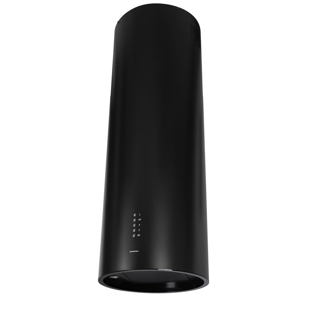 LEE ISLA 39 BLACK Вытяжка / островная вытяжка с потолочным креплением, 1050 м3, кухни до 40м2, 52дб, led, электронное управление, в опции угольный фильтр cf172c, черный цвет Maunfeld Santreyd 