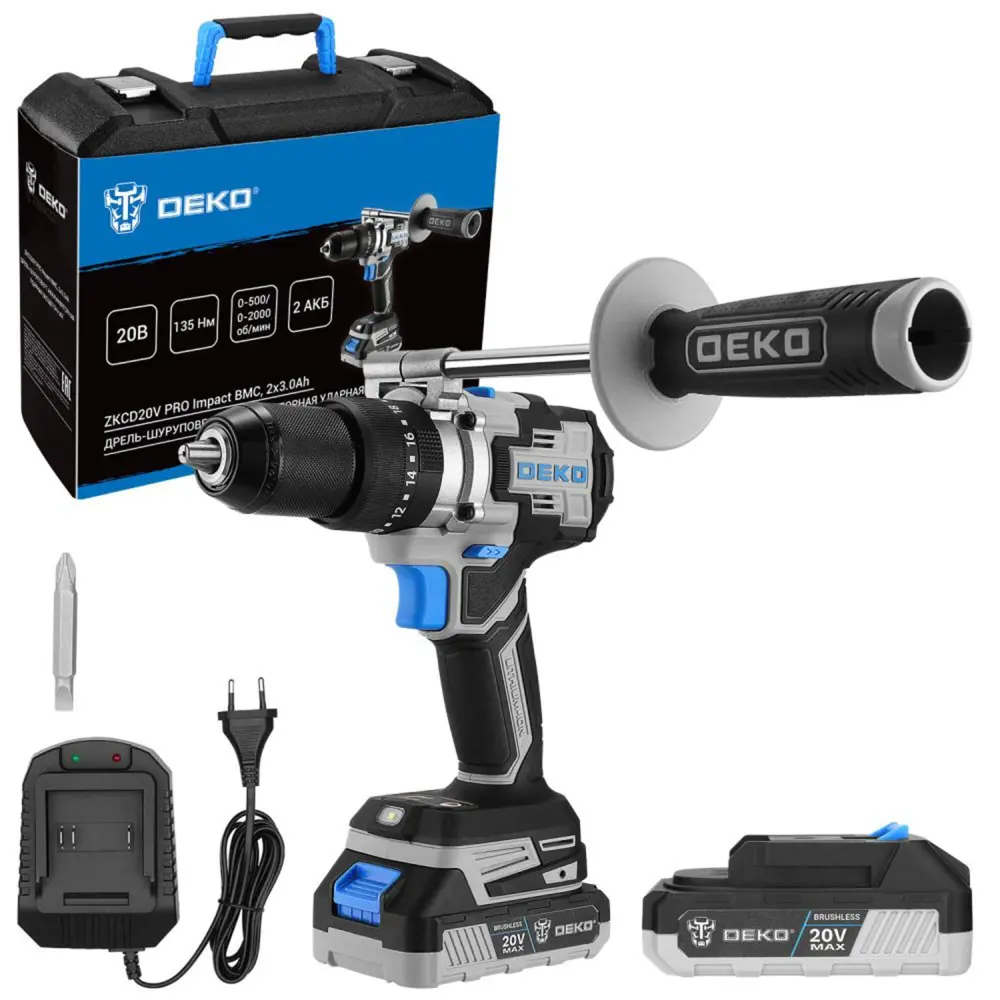 Аккумуляторная дрель-шуруповерт DEKO ZKCD20VPRO с бесщеточным двигателем 89384893 STLM-1358394 - Вид №1