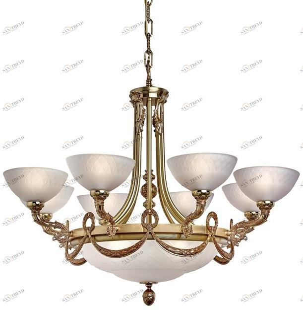 Possoni Illuminazione Французская золотая люстра с атласным стеклом Cloe 1741/8+4