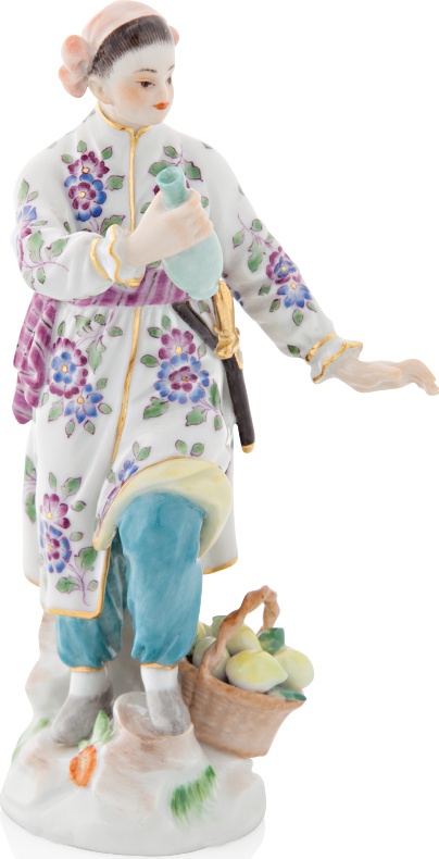 10572196 Meissen Фигурка 12см "Японка с бутылью и корзиной" (пара к 65639)(Ф.Э.Мейер, 1761 г.)(из серии "20 японцев") Фарфор 