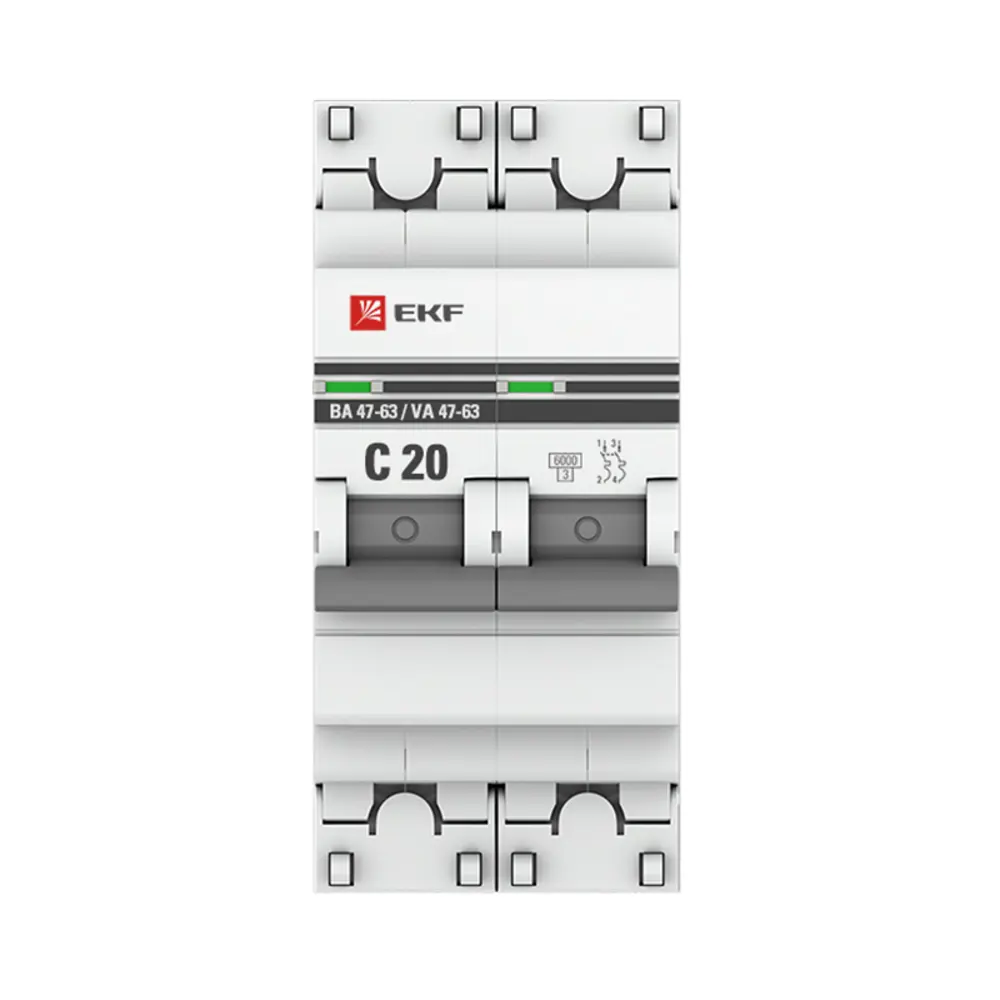 Автоматический выключатель EKF PROxima ВА47-63 2P C20 А 6 кА mcb4763-6-2-20C-pro 82421250 STLM-2078763  - Вид №1