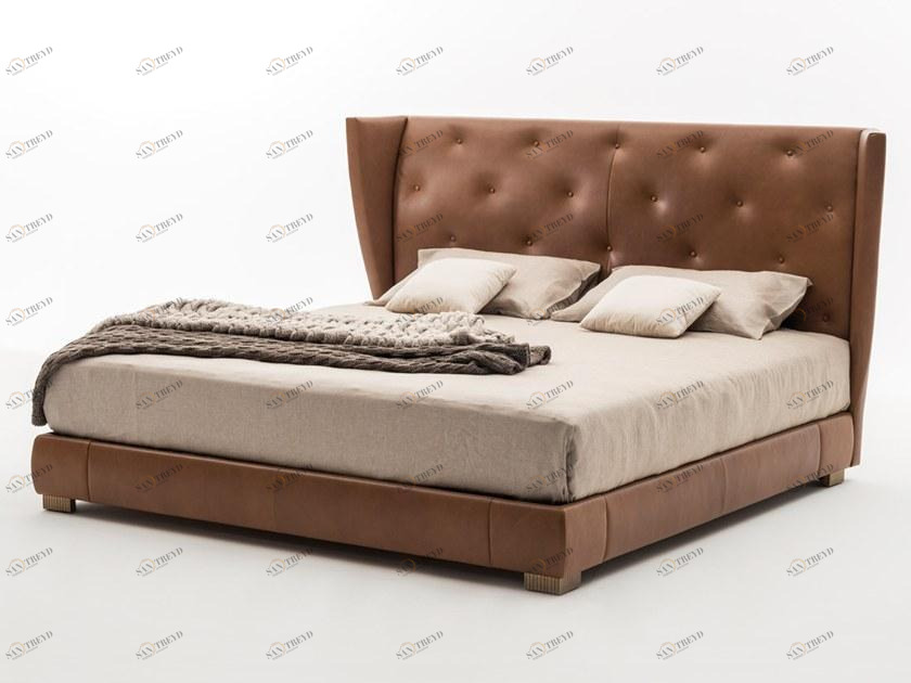 OAK Двуспальная кровать из кожи с обитым изголовьем Milano collection Sc5090