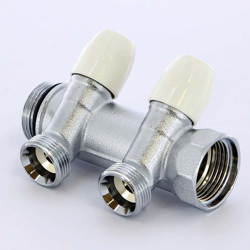 Коллектор НВ 1" с вентилями хромированный TIEMME 2 выхода 3/4"ЕК 50мм 1860024