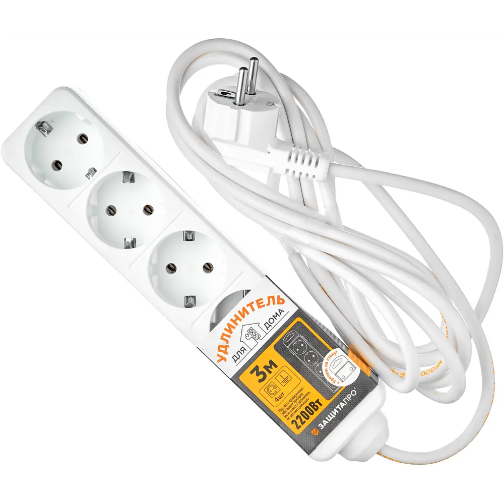 Удлинитель Защита Про с заземлением на 4 розетки, 3 метра 82741172 STLM-0035239