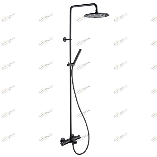 CRITE184 Внешний термостатический смеситель для ванны "Cold Touch" с ручкой из АБС-пластика, поворотной трубкой на стойке, верхним душем ø 25 см, ручным душем с защитой от известкового налета со скользящей рейкой и гибким шлангом LONG LIFE Cristina Rubine CRISTINA Rubinetterie 