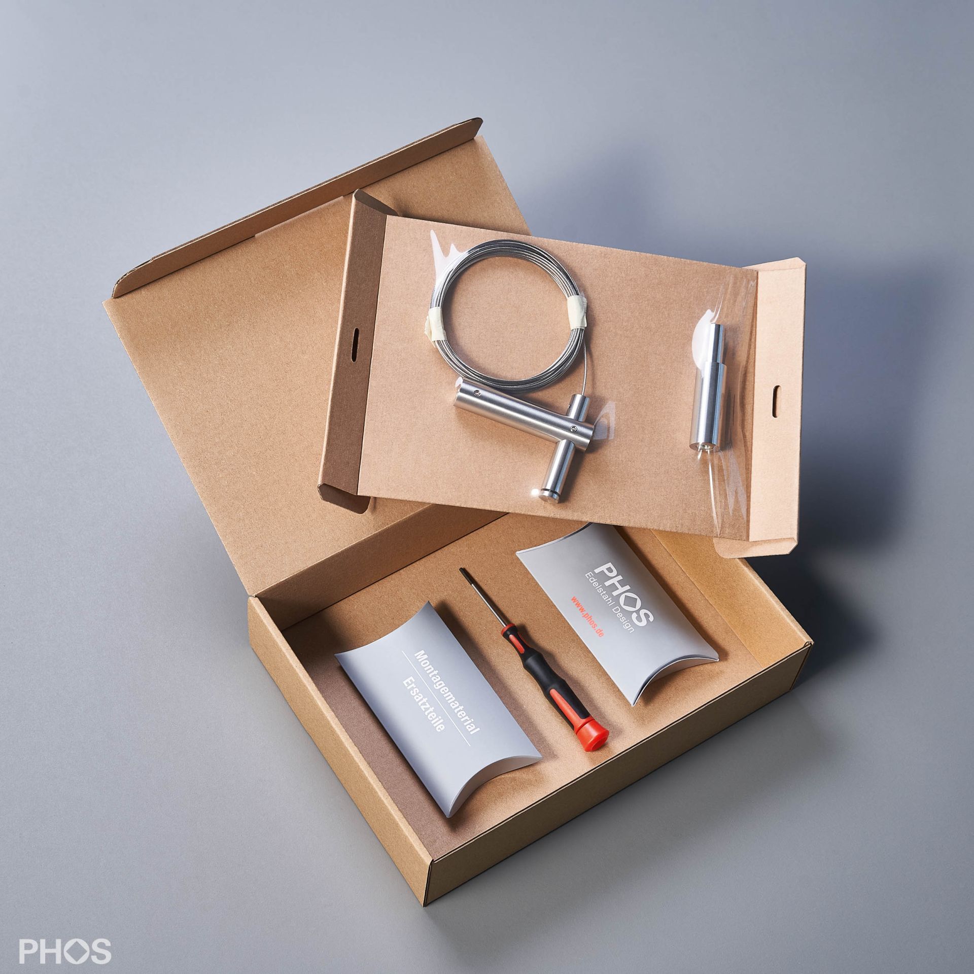 SSAL2055Set5SU68 Система натяжения кабеля в осевом направлении с угловой направляющей до 5 метров, небольшое расстояние от стены или потолка PHOS  - Вид №1