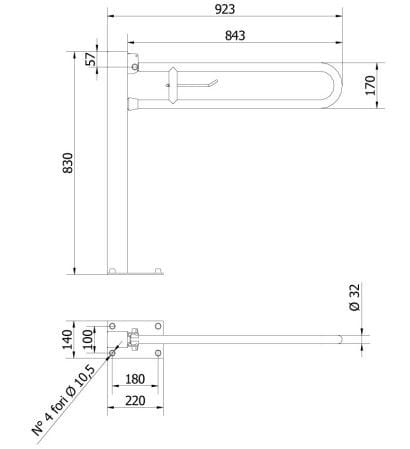Откидная опорная штанга в комплекте с держателем рулона Thermomat окрашенная ARCH-00127276 - Вид №2