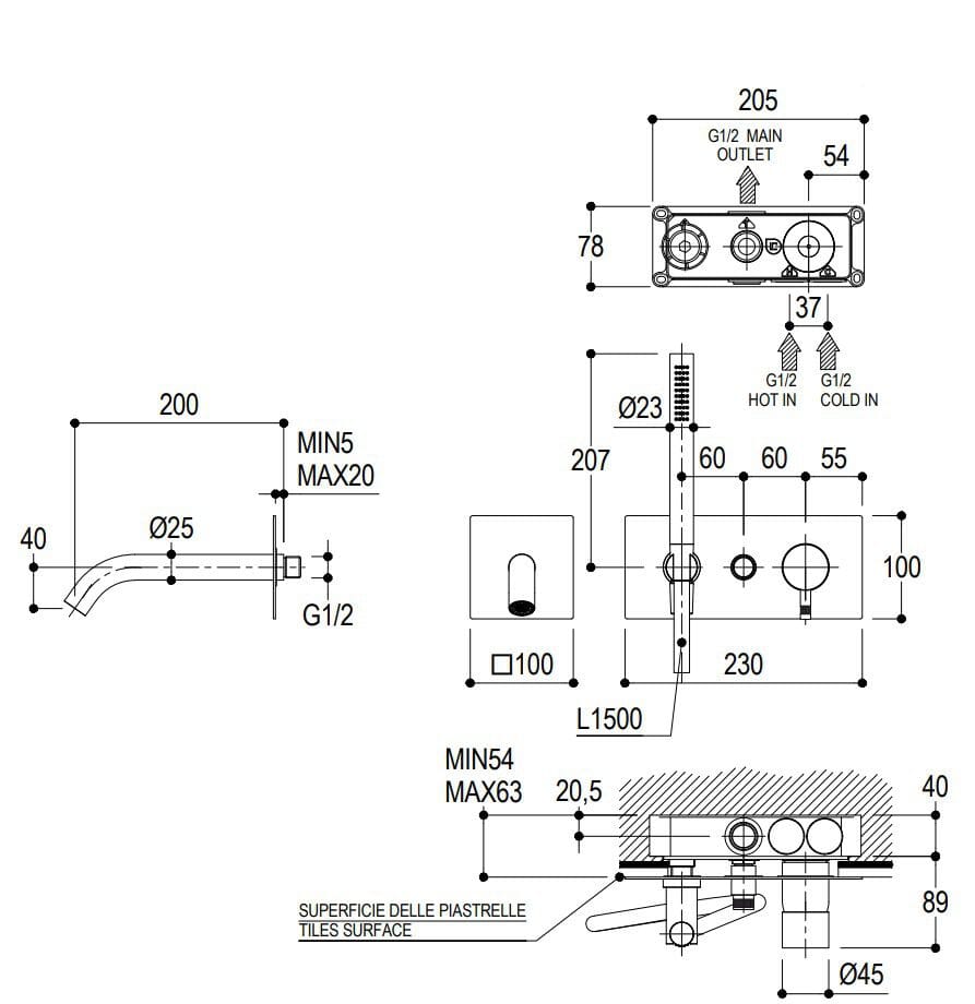 Настенный смеситель для ванны из нержавеющей стали с ручным душем Ritmonio Diametro35 Inox ARCH-00122953 - Вид №2