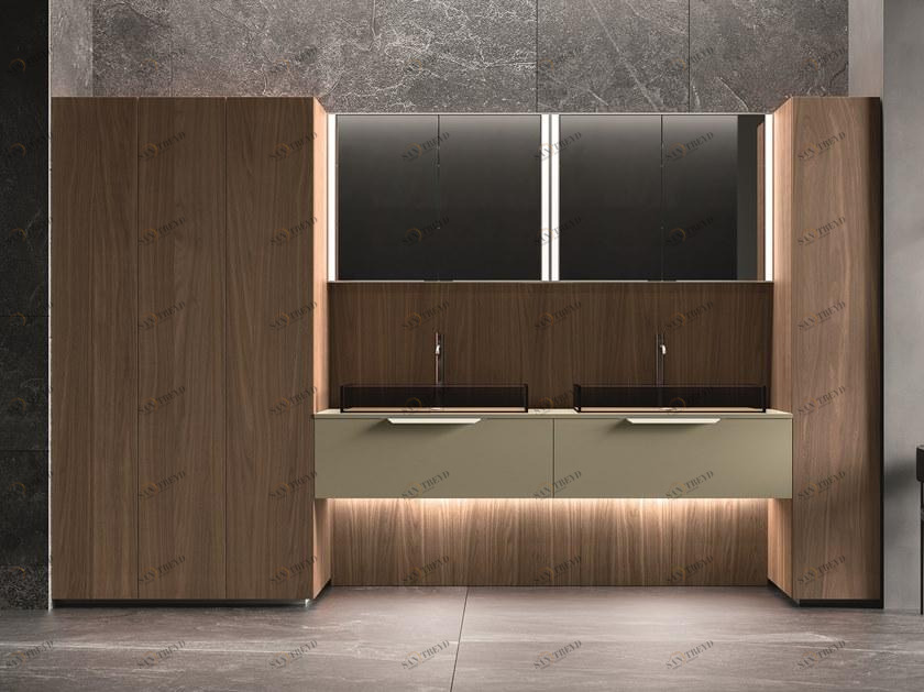 Cerasa Двойная тумба под умывальник из фанерованной древесины со шкафом Nerolab sun-id-1377343