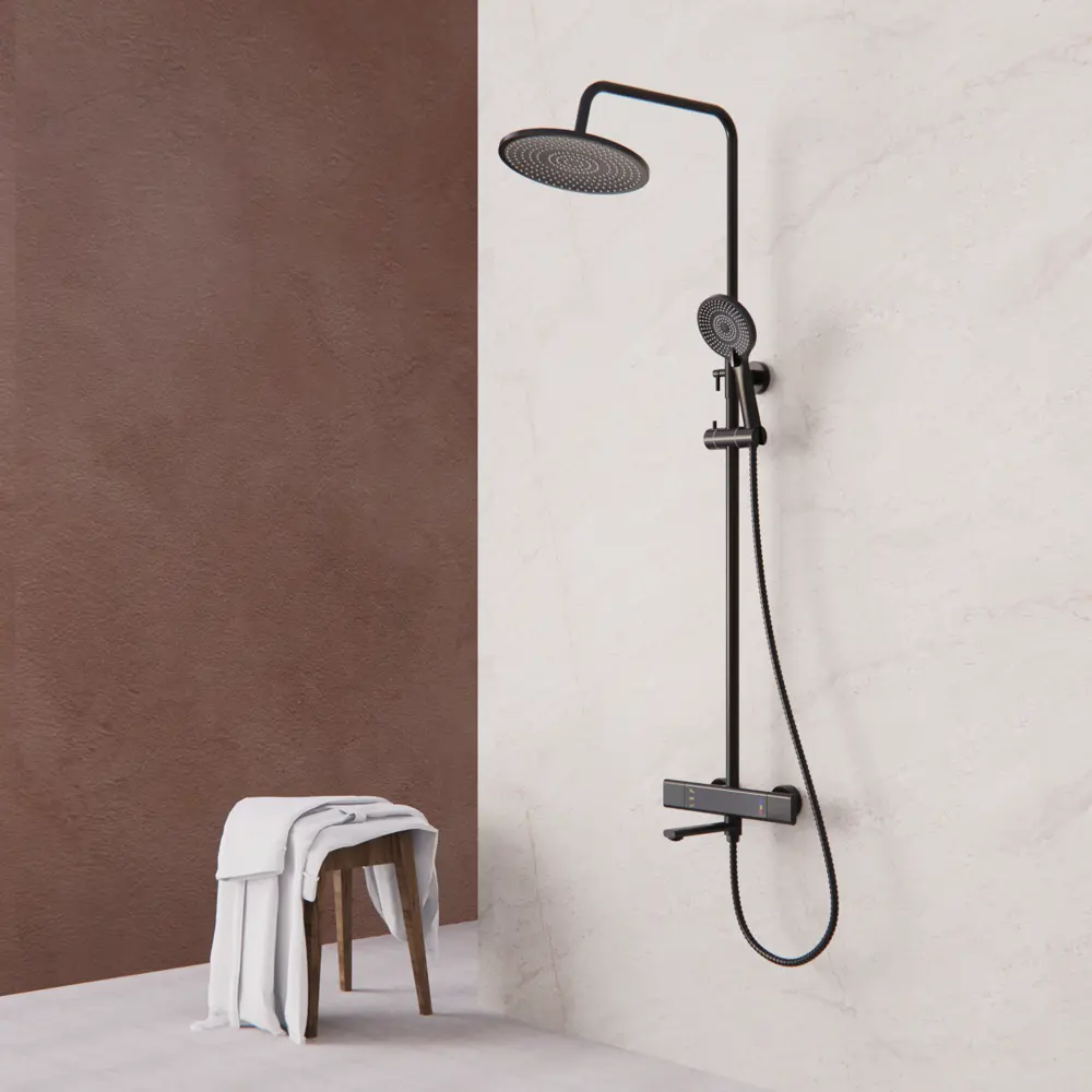 Душевая система FRAP Arne с термостатом - черный хром 89370460 STLM-1390681 - Вид №14