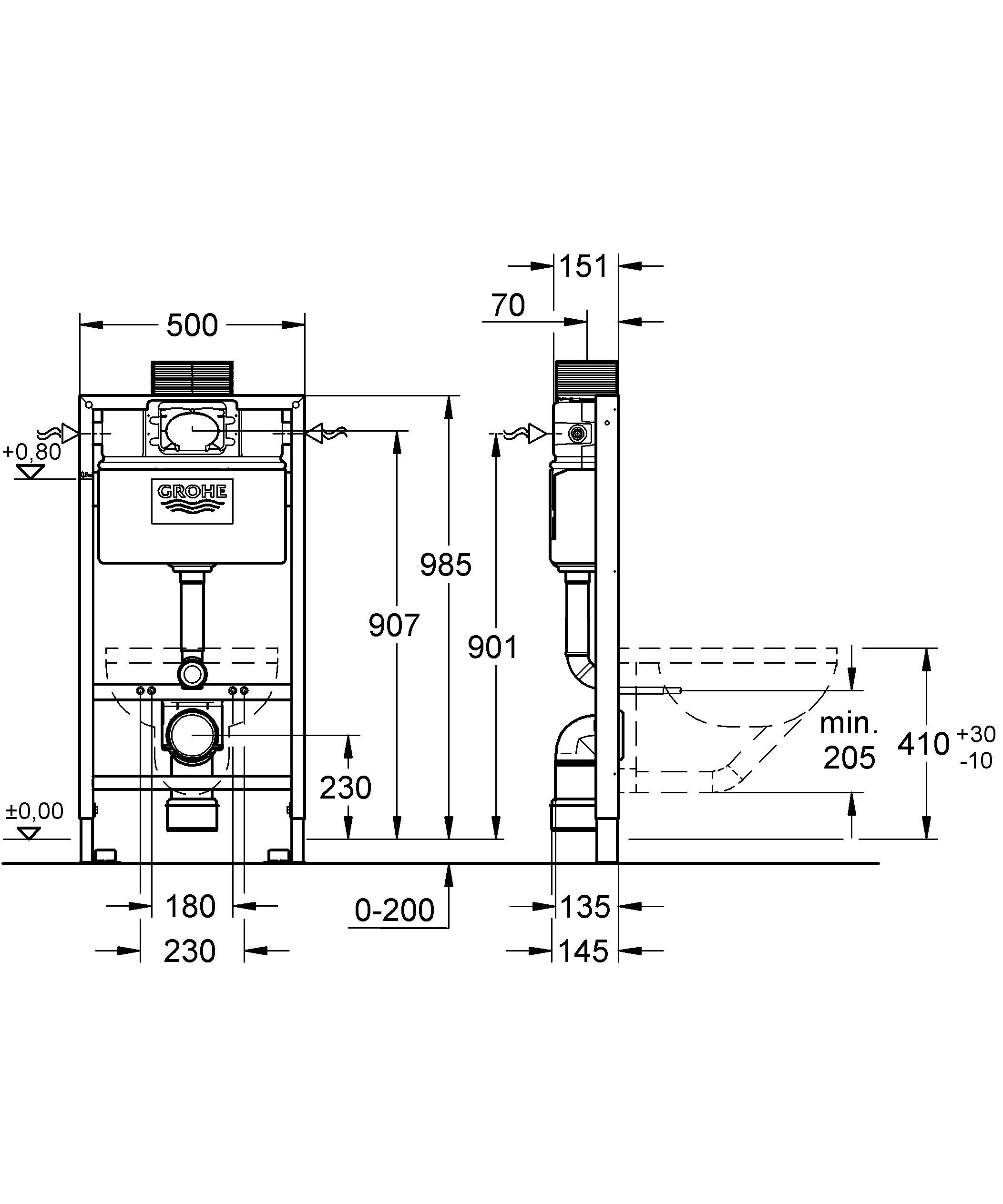 Система инсталляции для унитаза GROHE Rapid SL (1 м) для монтажа перед стеной (38525001) - Вид №1