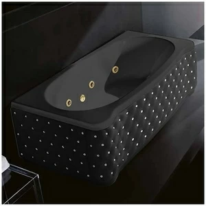 Ванна Gruppo treesse New Classic Young STX-V674B-DX-KCS-CZ чёрная с золотой фурнитурой гидромассажем и дезинфекцией прямоугольная правая чёрная кожа кристаллы сваровски