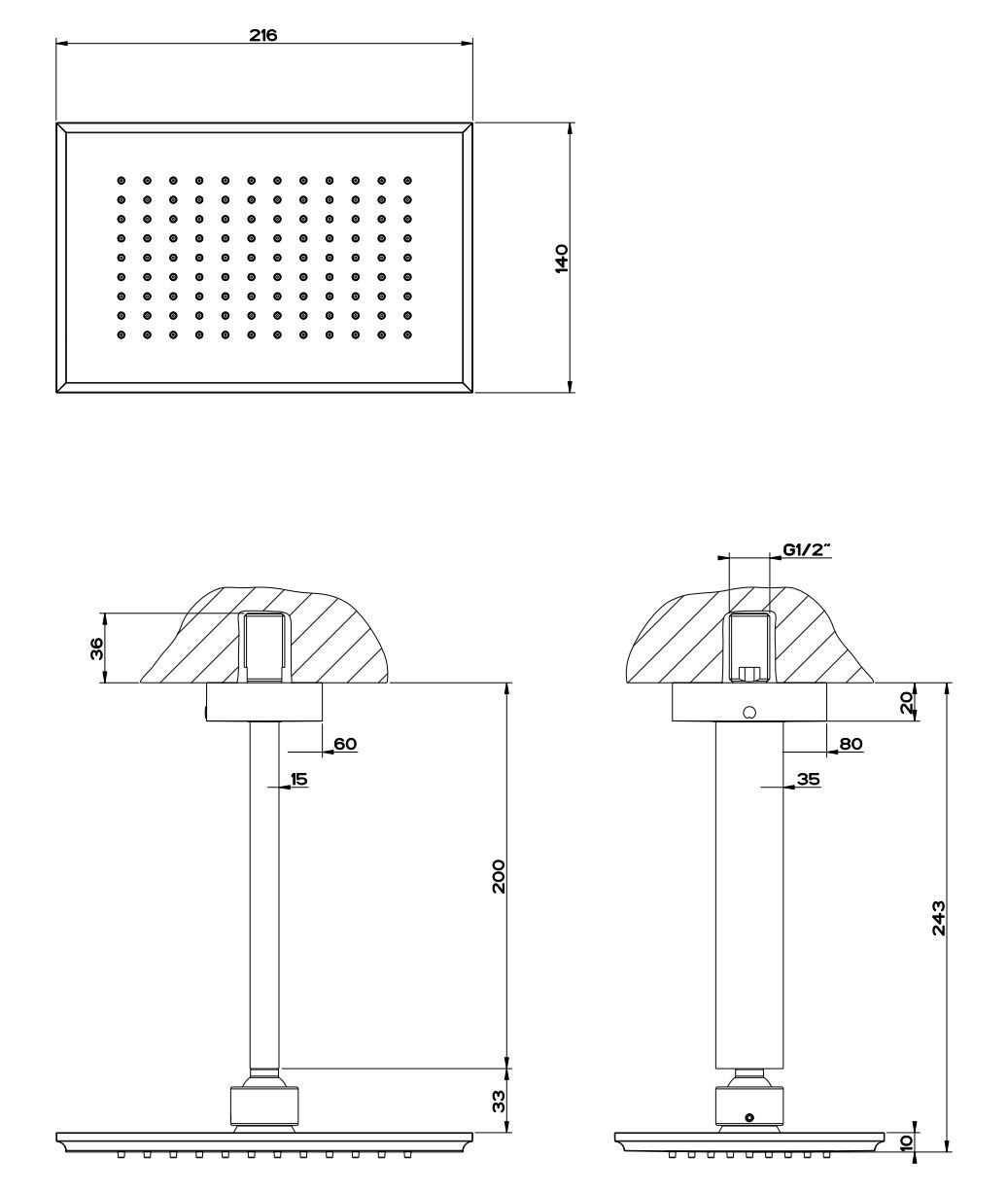 Металлическая прямоугольная потолочная душевая головка с кронштейном Gessi элегантность ARCH-00010734 - Вид №2