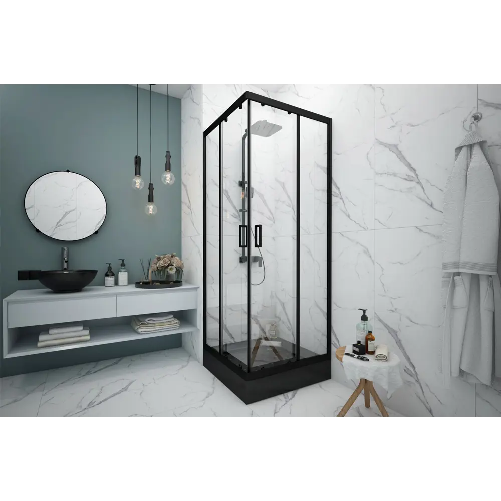 МЕТАКАМ Душевой уголок квадратный 80×80 см с черным профилем и стеклянными створками 89361541 STLM-0968051 - Вид №42