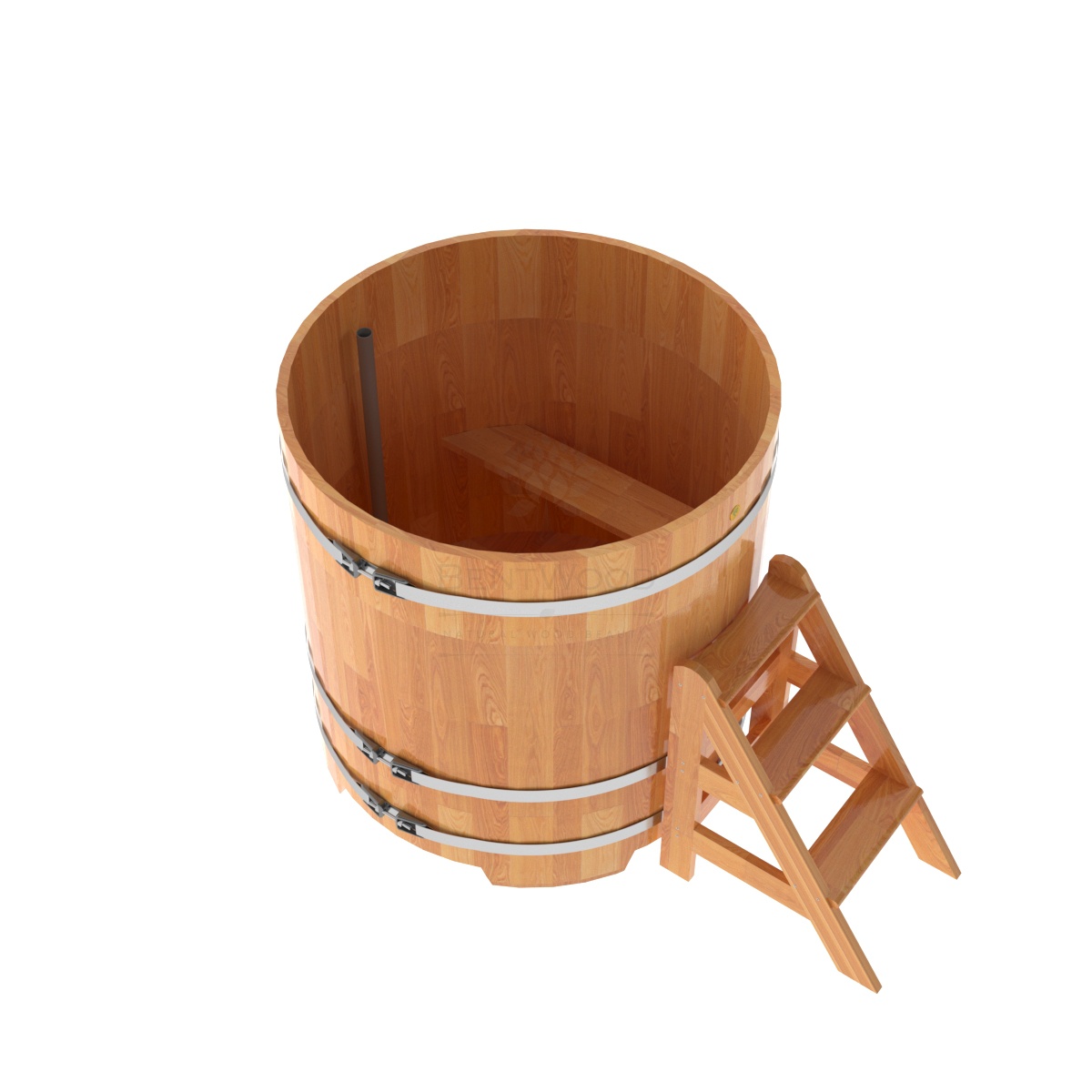 1505 Купель круглая из сращенных ламелей лиственницы d=1,17х1,2 натуральная Alyarus  - Вид №1