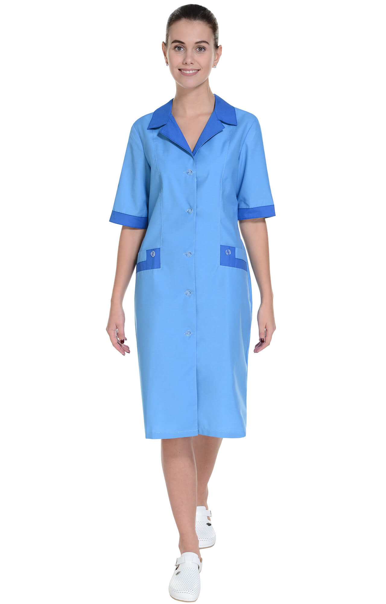 62846 Халат "Радуга NEW" короткий рукав голубой василек  Одежда для обслуживающего персонала  размер 46 Спецодежда  - Вид №3