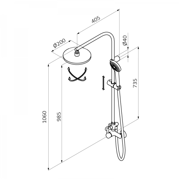 15465400TL BASIC Смеситель для душа с колонкой Хром GRB MIXERS  - Вид №1
