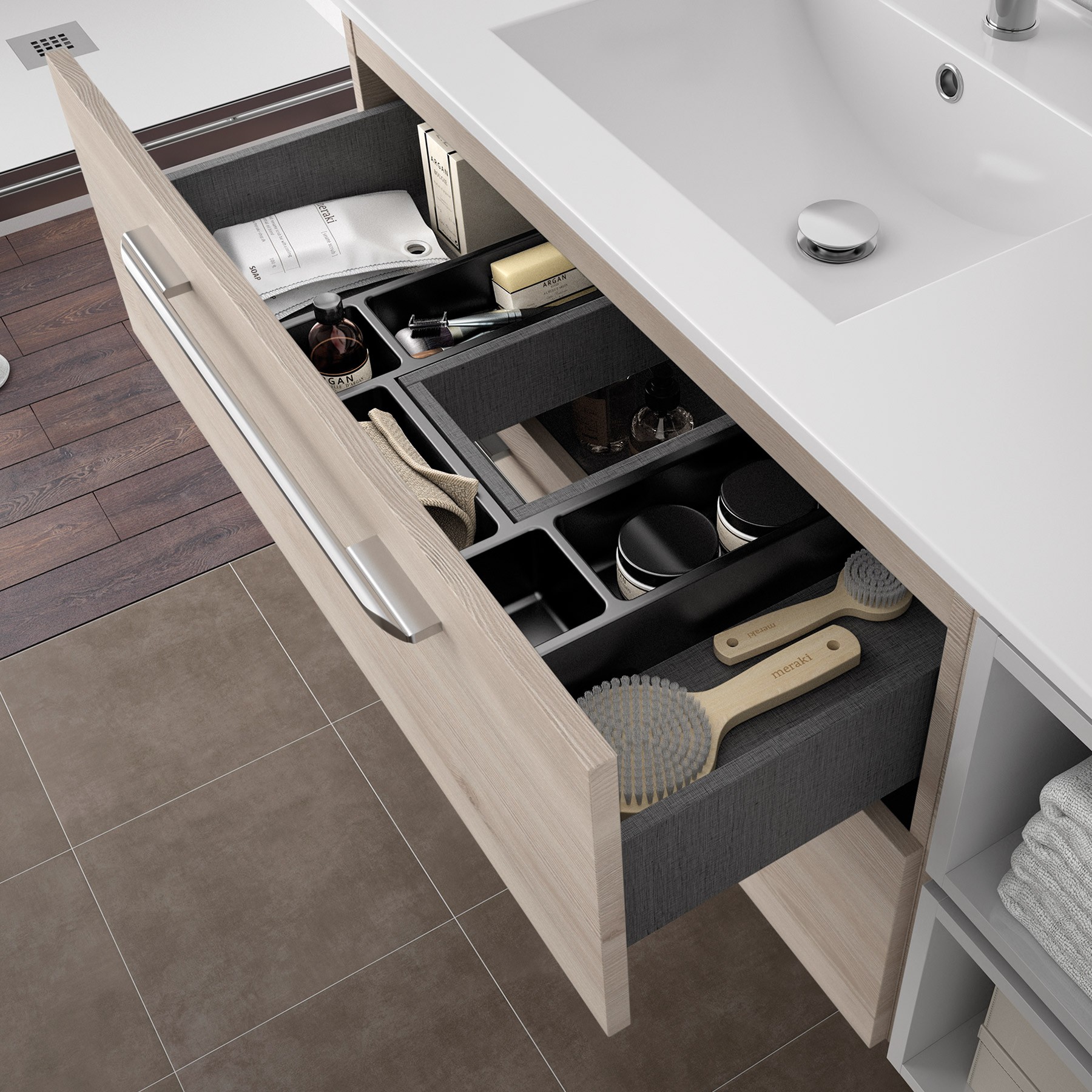 23297 SALGAR Мебель для умывальника FUSSION CHROME 800 2 ящика NATURAL 797 x 540 x 450 мм Естественный - Вид №2