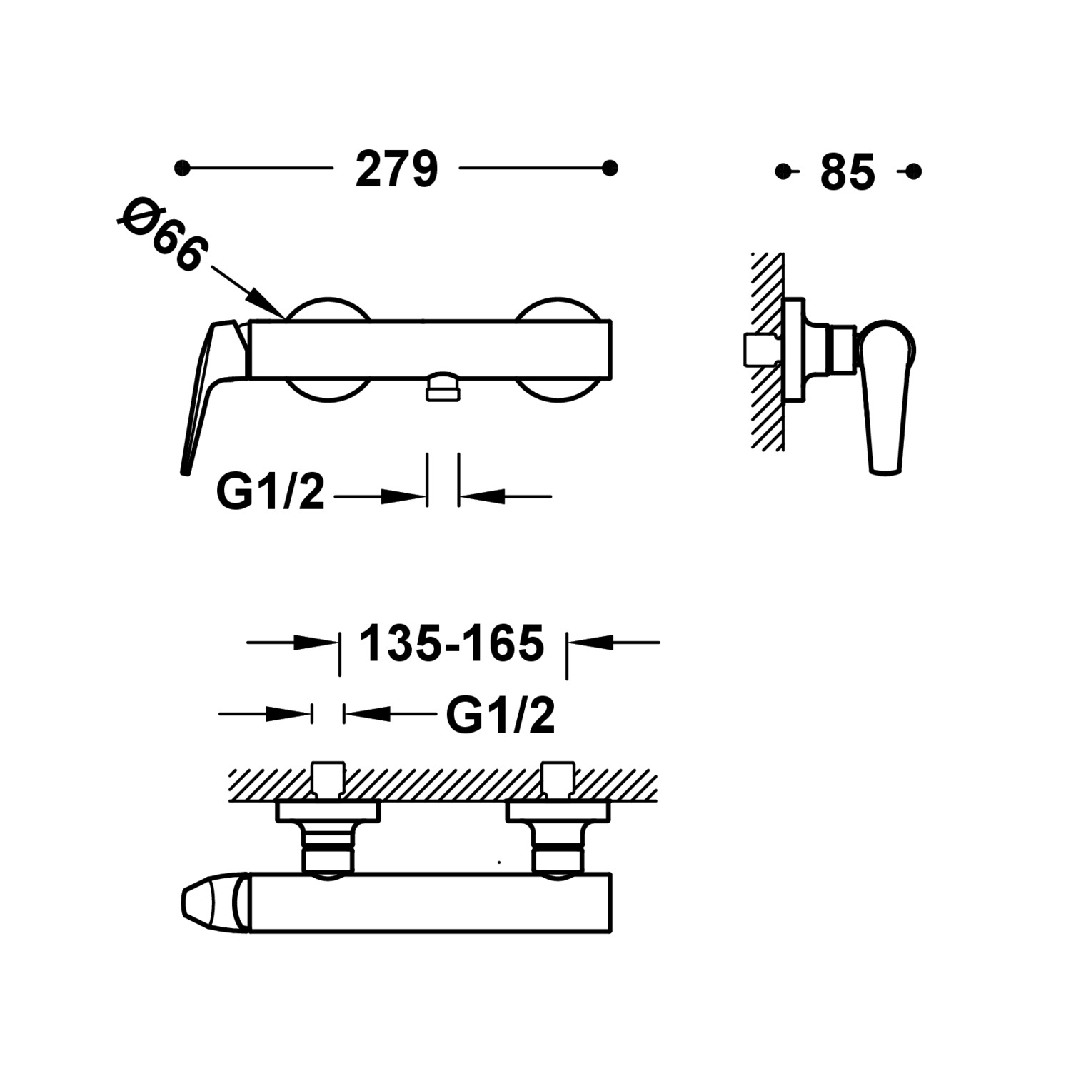 Настенный смеситель для душа FUJI с одной ручкой -28116701AC TRES - Вид №1