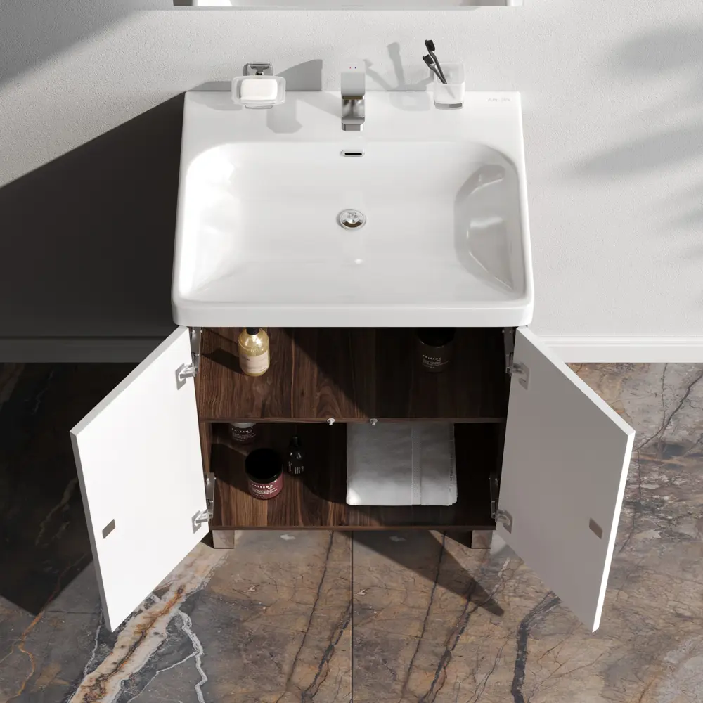 Тумба AM.PM Stern для ванной с раковиной, белый/орех 60 см 89430349 STLM-1574014 - Вид №2