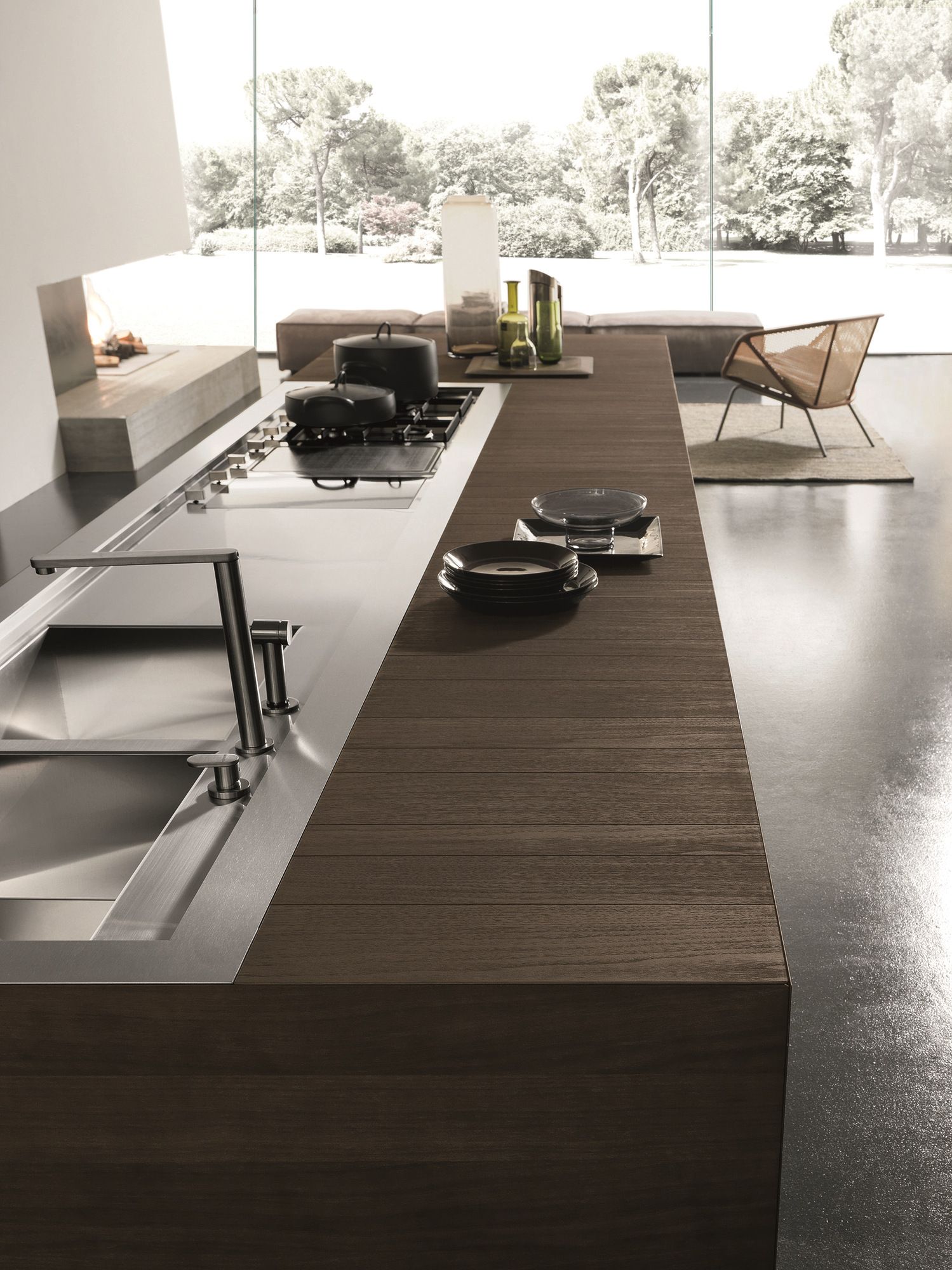 Кухня из нержавеющей стали и дерева с островом MODULNOVA Fly ARCH-00068193 - Вид №6