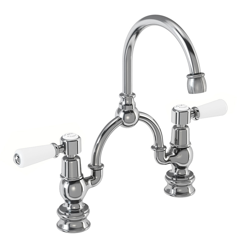 Burlington Смеситель Regent Arch с 2 отверстиями для смесителя Kensington с изогнутым изливом (центры 230 мм) Четверть оборота с акцентом Медичи KER28-QT MED  - Вид №1