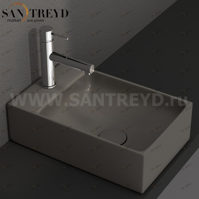 B6R40AT Подвесная раковина настенная прямоугольная Ceramica Globo T-EDGE серая