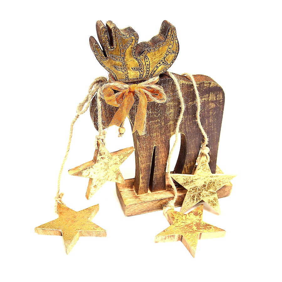 Украшение новогоднее деревянное "Олень" Reindeer, 29х19х6 см ENJOYME  253093 Золото  - Вид №3