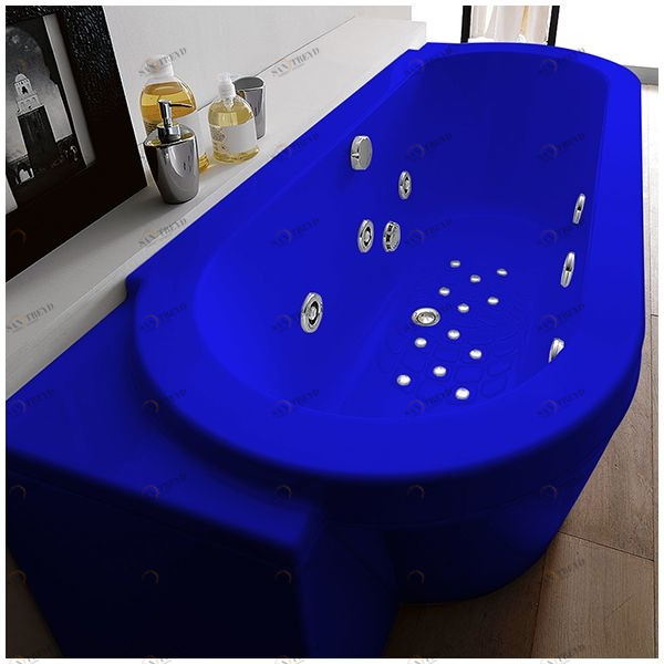 Ванна Gruppo treesse Playa V818Q-DX-SI синяя с гидромассажем, аэромассажем и дезинфекцией овальная угловая пристенная правая ATCV818QDXSI